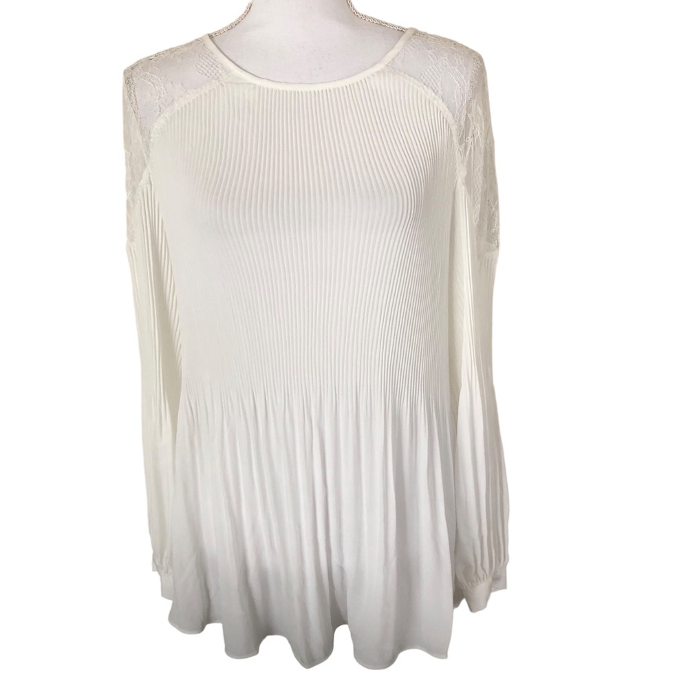 Adrianna Papell Ivory Lace Yoke Tie Back Blouse NWT